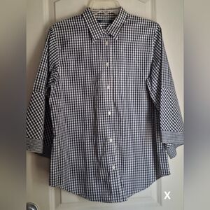 Laure Ralph Lauren Cotton Plaid Women's Bell Sleeve Profesional Office Formal